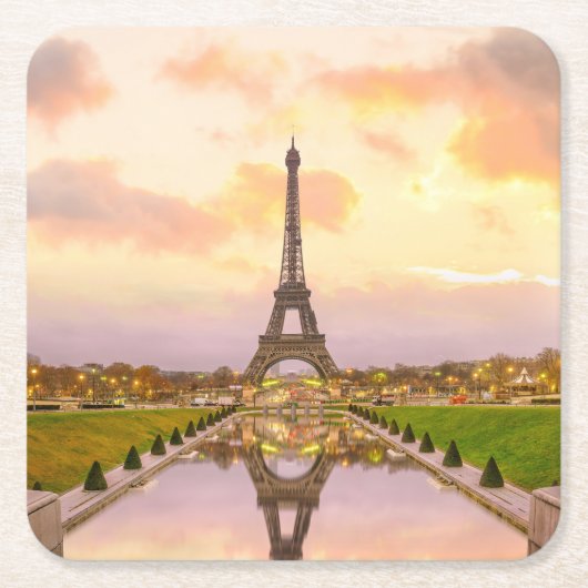 エッフェルタワーatサンライズfromトロカデロ噴水 スクエアペーパーコースター (正面)