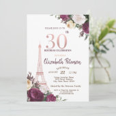 エッフェルタワーBurgundy花30歳の誕生日 招待状 (スタンド正面)