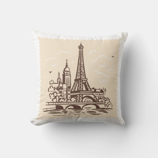 エッフェルタワーinパリ切手ランドマーク クッション (正面)