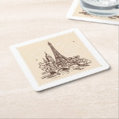 エッフェルタワーinパリ切手ランドマーク スクエアペーパーコースター (アングル)