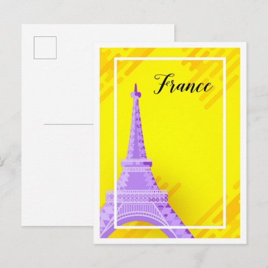 エッフェルパリフランスアートトラベルイラストレーション ポストカード (正面/裏面)