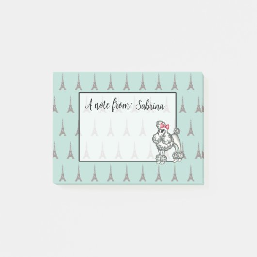 エッフェルパーソナライズされたタワーフランスのプードルメモ帳 ポストイット (正面)