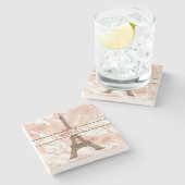 エッフェルパーソナライズされたタワーホワイト、バラ金ゴールド大理石 ストーンコースター (横)