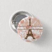 エッフェルパーソナライズされたタワーホワイト、バラ金ゴールド大理石 缶バッジ (正面&裏面)