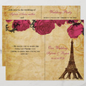 エッフェルフランスのタワーピンク折り結婚式 プログラム (正面/裏面)