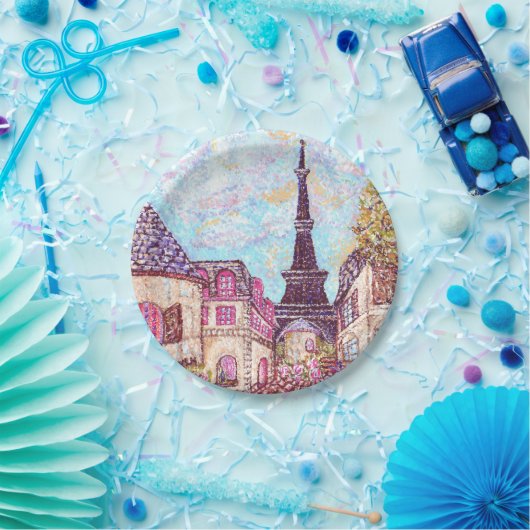 エッフェルフランスのタワーポインティリズインスパイアム横景 ペーパープレート (パーティー)