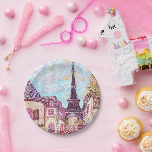 エッフェルフランスのタワーポインティリズインスパイアム横景 ペーパープレート (パーティー)