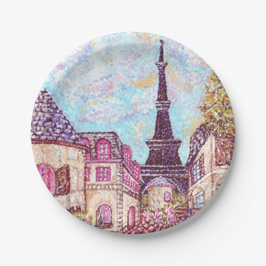 エッフェルフランスのタワーポインティリズインスパイアム横景 ペーパープレート (正面)