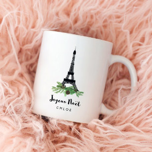 エッフェル塔およびマツ モダンなJoyeux Noel コーヒーマグカップ