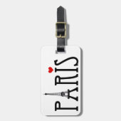 エッフェル塔および赤いハートが付いているパリ ラゲッジタグ (正面縦)