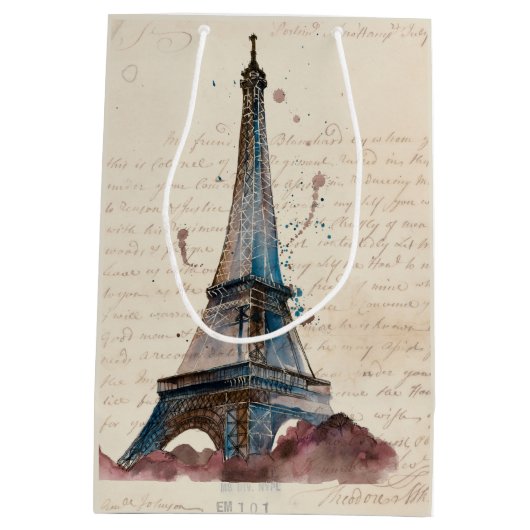 エッフェル塔からの行先|の手紙 ミディアムペーパーバッグ (裏面)
