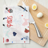 エッフェル塔が付いているパリパターン キッチンタオル (四つ折り)