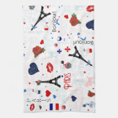 エッフェル塔が付いているパリパターン キッチンタオル (縦)