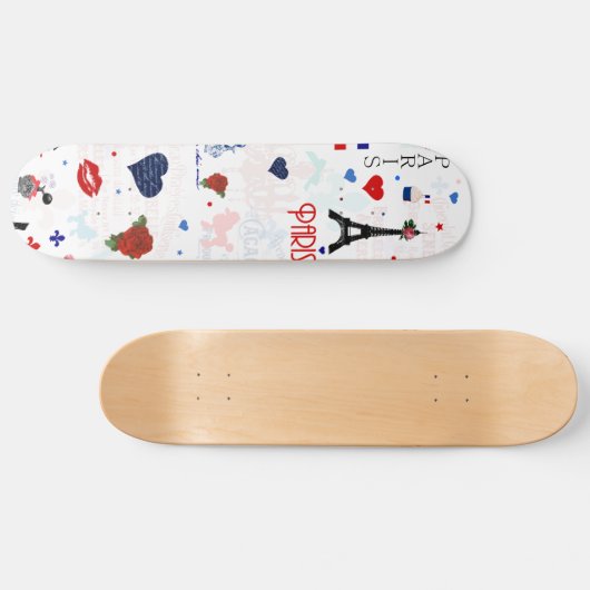 エッフェル塔が付いているパリパターン スケートボード (横)