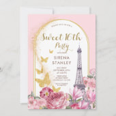 エッフェル塔が輝く & フラワー ガーリー スイート16 招待状 (正面)