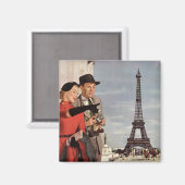 エッフェル塔でのヴィンテージ観光客、パリのバケーション マグネット (正面/裏面)