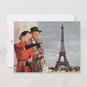 エッフェル塔でのヴィンテージ観光客、パリのバケーション 招待状 (正面)