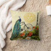 エッフェル塔とのヴィンテージの孔雀の芸術 クッション (ブランケット)