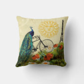 エッフェル塔とのヴィンテージの孔雀の芸術 クッション (裏面)