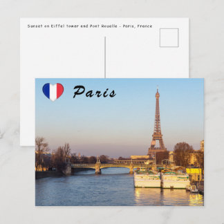 エッフェル塔とポン ルエルでの夕焼け - パリ ポストカード