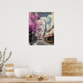 エッフェル塔とPArisのロマンチックなイメージ ポスター (キッチン)