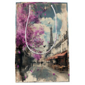 エッフェル塔とPArisのロマンチックなイメージ ミディアムペーパーバッグ (正面)