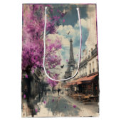 エッフェル塔とPArisのロマンチックなイメージ ミディアムペーパーバッグ (裏面)