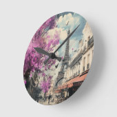 エッフェル塔とPArisのロマンチックなイメージ ラウンド壁時計 (傾斜)
