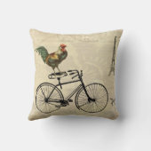 エッフェル塔によってバイクに乗っているヴィンテージのオンドリ クッション (裏面)