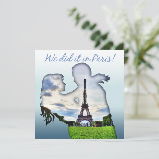 エッフェル塔のカップル パリの結婚式の披露宴 招待状 (スタンド正面)