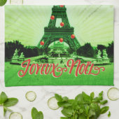 エッフェル塔のクリスマスコラージュ キッチンタオル (折り畳み)