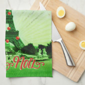 エッフェル塔のクリスマスコラージュ キッチンタオル (四つ折り)