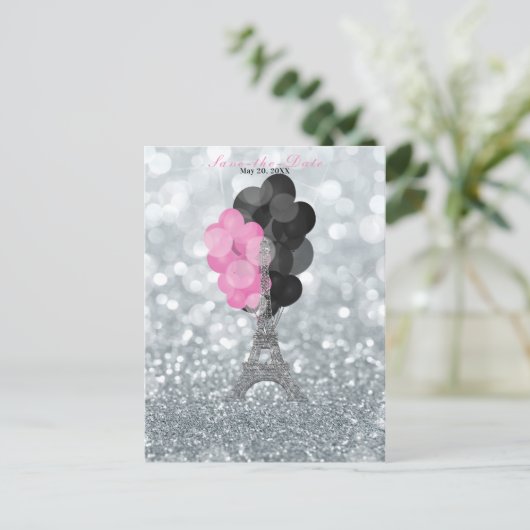 エッフェル塔のシルバーグリッター風船 貴重なお知らせ 案内ポストカード (スタンド正面)
