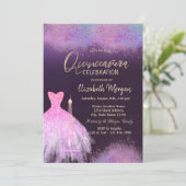 エッフェル塔のドレス ダスティ パープル 15歳の誕生日 招待状 (スタンド正面)