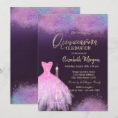 エッフェル塔のドレス ダスティ パープル 15歳の誕生日 招待状 (正面/裏面)