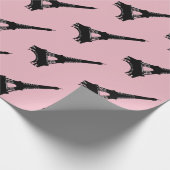 エッフェル塔のパリのピンクの黒 ラッピングペーパー (角)