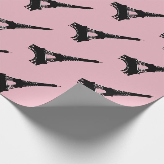 エッフェル塔のパリのピンクの黒 ラッピングペーパー (角)