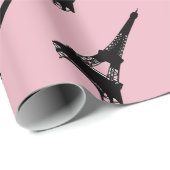 エッフェル塔のパリのピンクの黒 ラッピングペーパー (ロールコーナー)