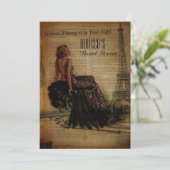 エッフェル塔のパリの女の子のレトロのブライダルシャワー 招待状 (スタンド正面)