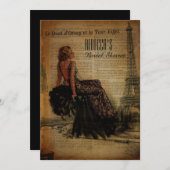 エッフェル塔のパリの女の子のレトロのブライダルシャワー 招待状 (正面/裏面)