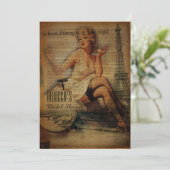 エッフェル塔のパリの女の子のレトロのブライダルシャワー 招待状 (スタンド正面)