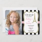 エッフェル塔のパリの誕生日の写真のピンクの金ゴールドの黒 招待状 (正面)