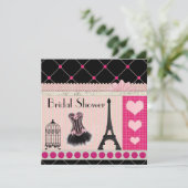 エッフェル塔のピンクのパリのシックなブライダルシャワー 招待状 (スタンド正面)