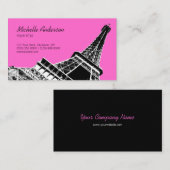 エッフェル塔のフランスのでシックで黒いピンク 名刺 (正面/裏面)