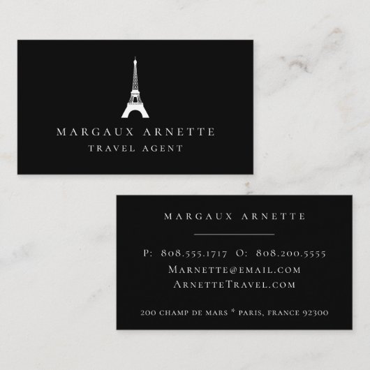 エッフェル塔のロゴの黒 名刺 (正面/裏面)