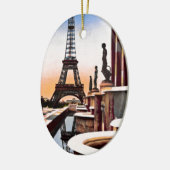 エッフェル塔のヴィンテージの手によって着色される鳥目眺め セラミックオーナメント (左)