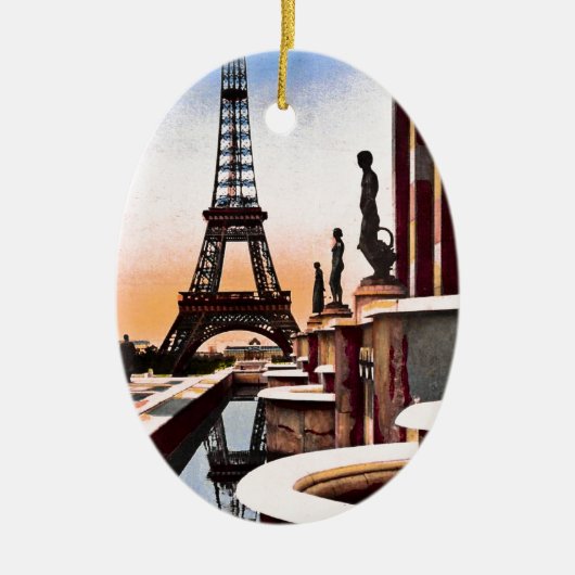エッフェル塔のヴィンテージの手によって着色される鳥目眺め セラミックオーナメント (正面)