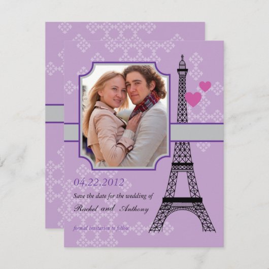 エッフェル塔の保存日付の写真カード招待状 セーブザデート (正面/裏面)