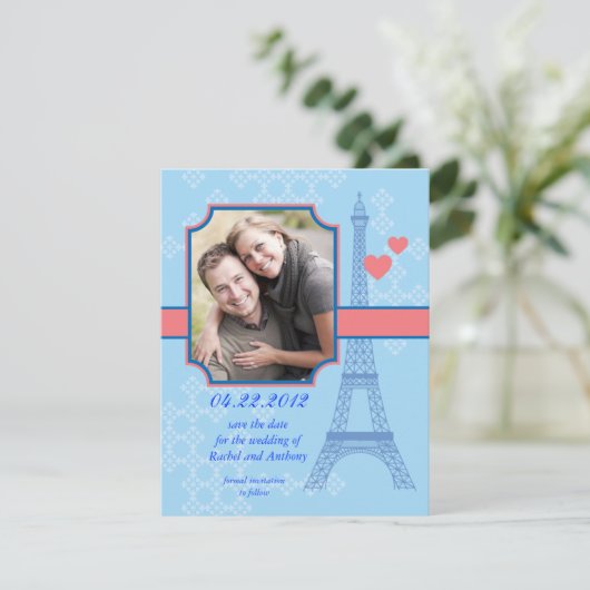 エッフェル塔の保存日付の写真カード招待状 セーブザデート (スタンド正面)