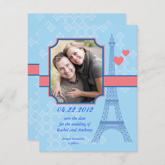 エッフェル塔の保存日付の写真カード招待状 セーブザデート (正面/裏面)
